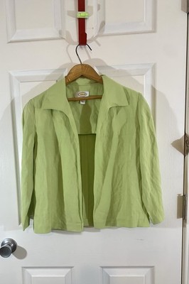 Talbots Women's Jacket Blazer Size 8 Green Silk Linen Blend No Buttons Shorter