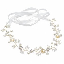 Bridal Hair Vine Headband - Gold Tone with Pearls, Crystals  Flowers, Wedding