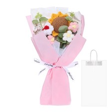 Crochet Flowers Bouquet Handmade Artificial Bouquet Sunflower Pink 