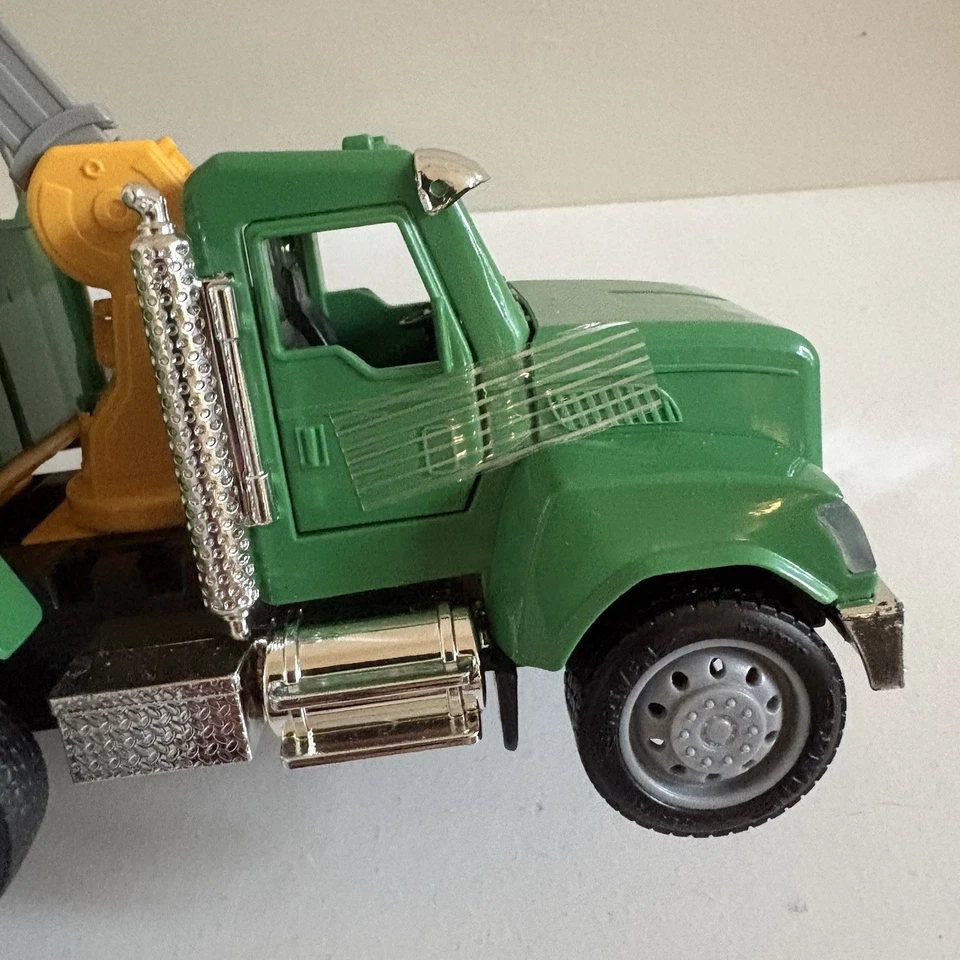 Green Toy Logging Truck with Crane and Logs – Diecast/Plastic Model – Used - Image 2 of 4
