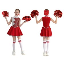 Kids Girls Uniform Dance Dance Outfit Stretchy Cheerleading Color Block Sparkly