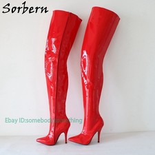 12Cm Red Fetish Boots Women Pointed Toe Thick Hard Shaft Unisex Drag Queen Boots
