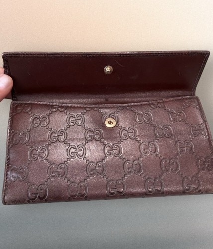 GUCCI Authentic Leather Long Wallet Guccissima Dark Brown- Double Sided - Picture 9 of 22
