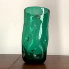 Blenko Dimple Emerald Green Hand Blown Art Glass Vase with Sticker
