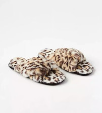 LOFT Women's Size 9-10 Leopard Print Faux Fur Open Toe Twist Slippers - New 