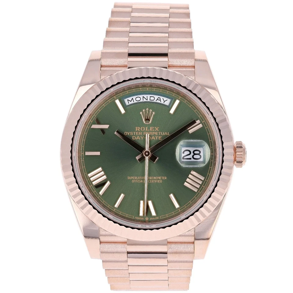 劳力士 Day-Date 228235 绿色橄榄 18k 玫瑰金总统乐队 — 第 3/4 张图片