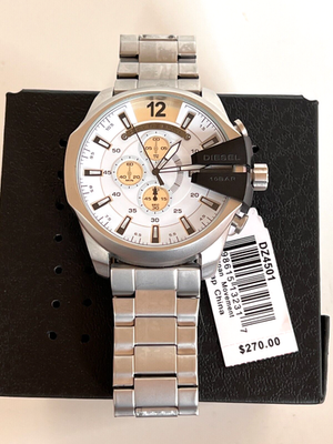 DIESEL DZ4501 Men's Mega Chief Silver Chronograph S/Steel Watch