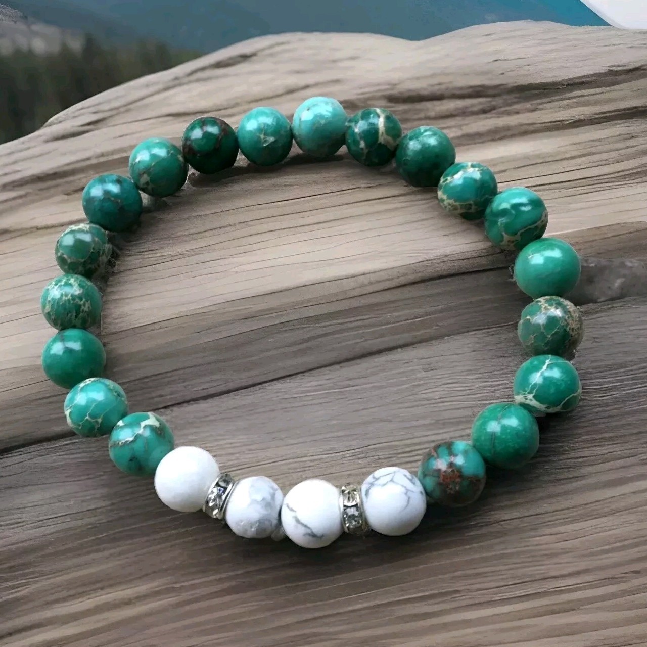 Green Sea Sediment Howlite Gemstone Healing Bracelet Gift