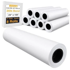  Wide Format Paper,Plotter Paper 24 In x 150 Ft, CAD Bond 8 Rolls