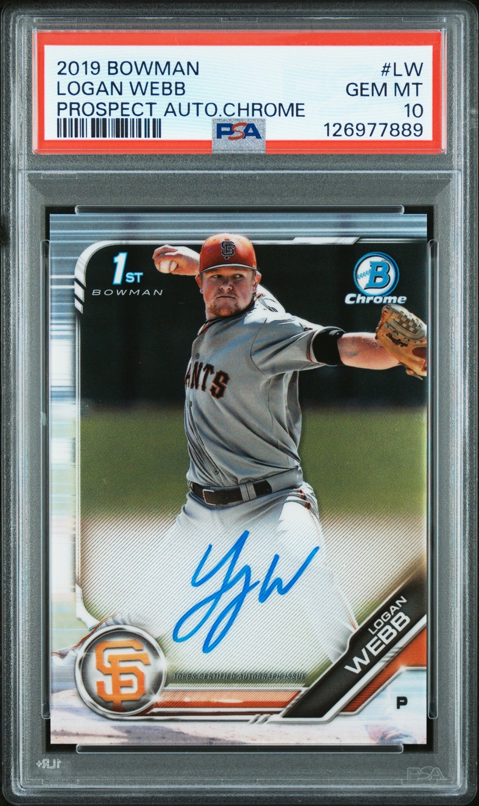 2019 BOWMAN PRSPCT AUTOS CHROME #LW LOGAN WEBB PSA 10 AUTO