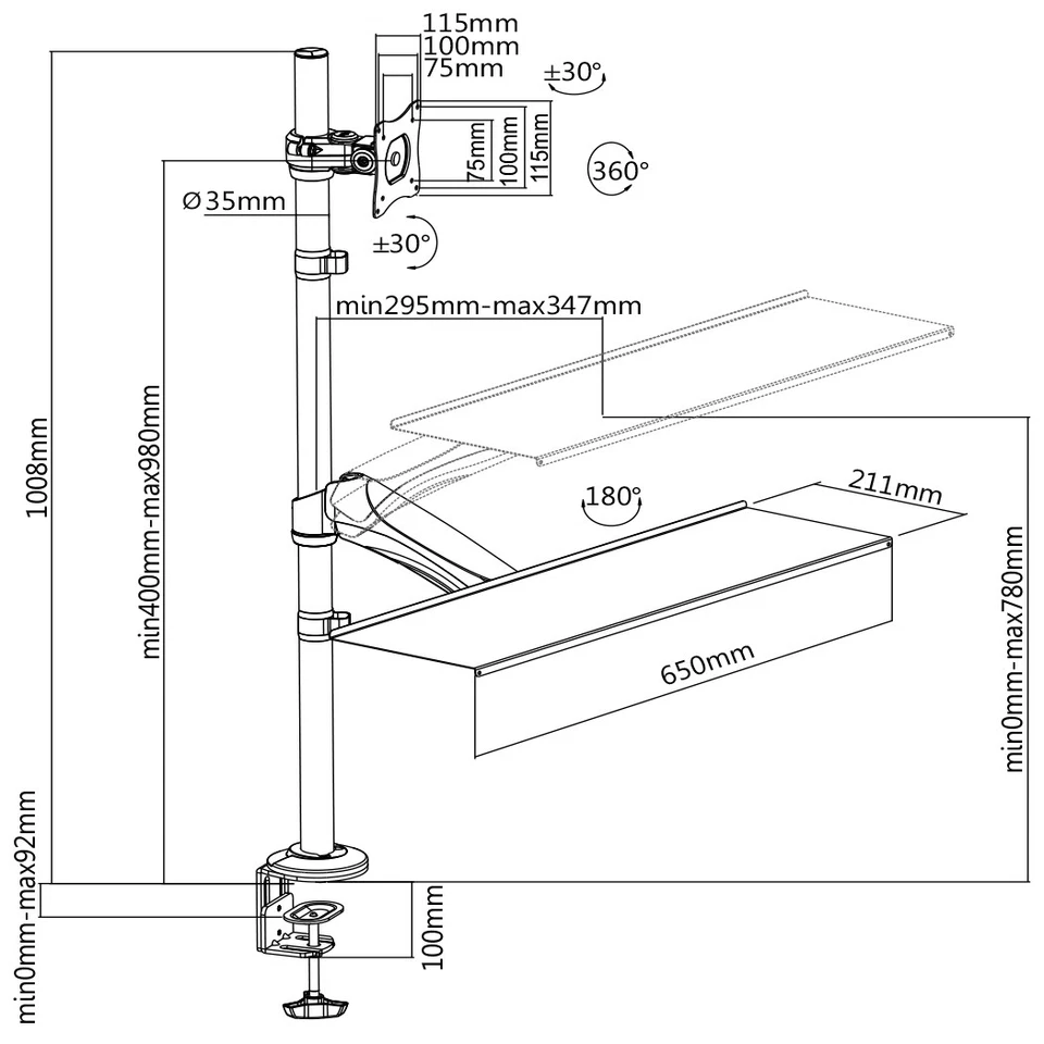 Sit-Stand Ergonomic Monitor Desk Mount Adjustable Keyboard Height Workstation - Image 2 of 4