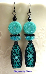 Turquoise & Black Earrings Coins  handmade artisan  Made by Hand Statement Love