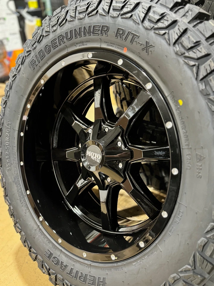 20x10 Black Moto Metal MO970 Wheels 35" RT AT Tires 8x170 Ford Super Duty F350 - Image 4 of 4