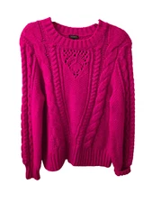 NWT $100  TALBOTS FESTIVE FUCHSIA BALLOON SLEEVE CABLE  KNIT SWEATER LARGE