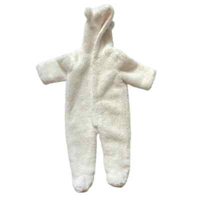Janie Jack Cream Faux Fur Hooded One Piece Jumpsuit with Ears • Size 6-9M