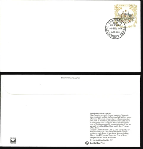 1984 Australian Commonwealth Coat of Arms FDC Federal Parliament House Postmark
