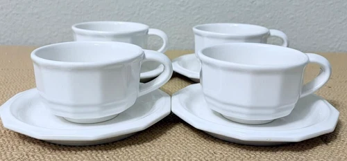 PFALTZGRAFF HERITAGE SET OF 4 WHITE COFFEE TEA CUPS MUGS & SAUCERS USA