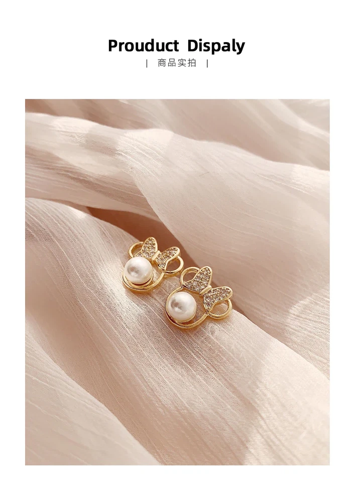 Aretes 457 de Mickey Mouse de perlas doradas joyería de moda para mujer Foto 2 de 4