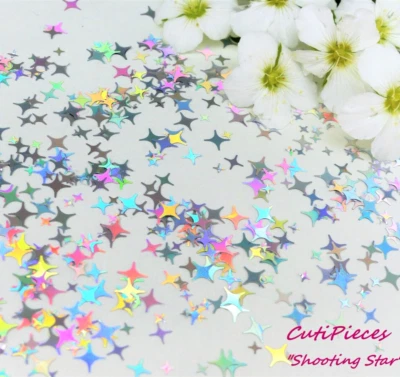 Nail Art Holographic *Silver Xmas Shooting Stars* Small Pack Spangle Glitter P3