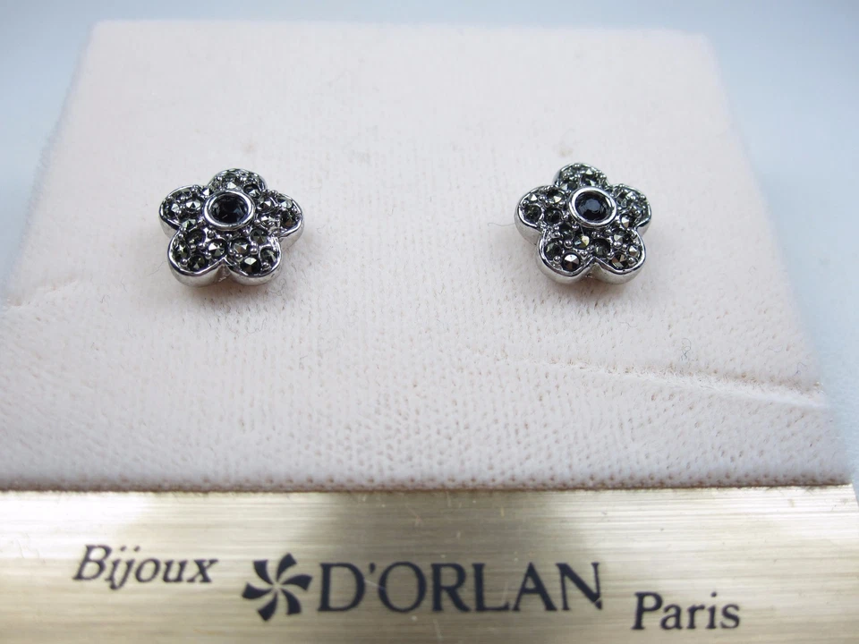 D'Orlan Rhodium Plated Pierced Earrings with Marcasite Crystals 0653 - Image 2 of 4
