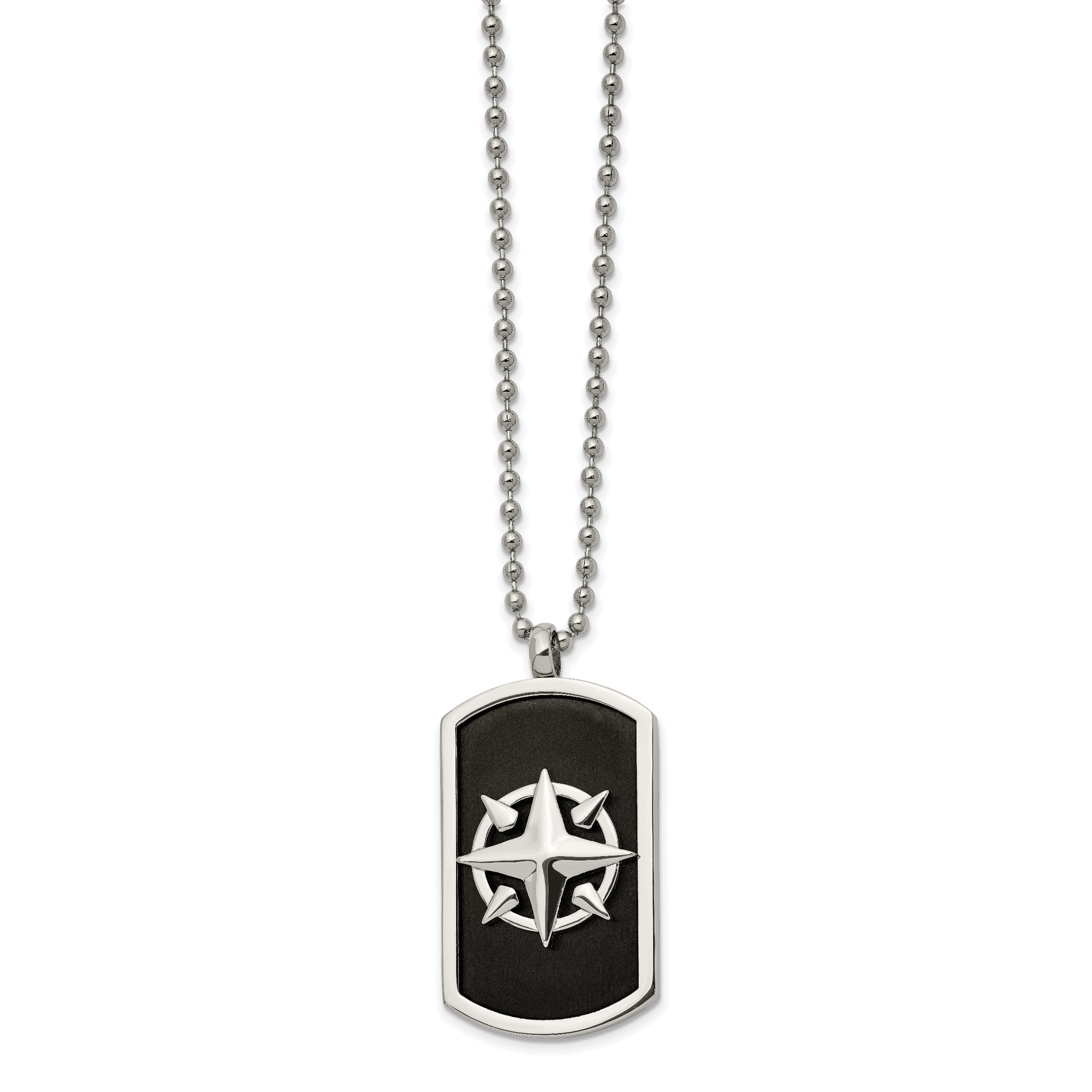 Chisel Stnls Steel and Black Compass Dog Tag Ball Chain Necklace - 24