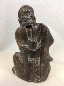 Antique Asian God of Longevity Carved Soapstone Figurine Fukurokuju Shou Xing