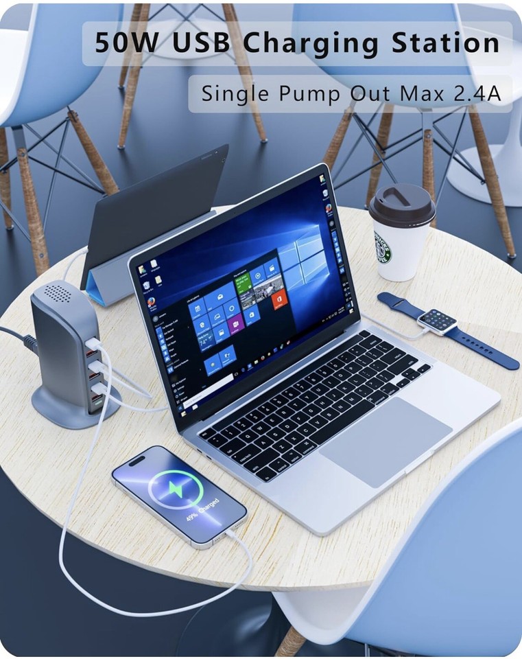 USB Charger Station 50W,6 Port Multiple USB Charging Block for iPhone