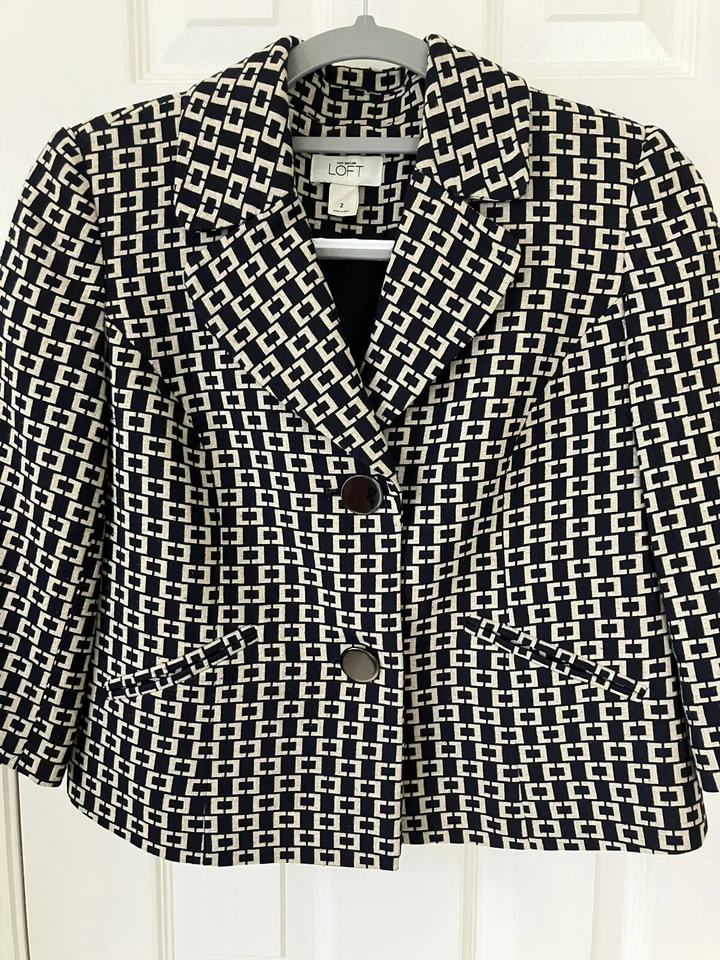 Ann Taylor Loft Black & Tan Swing Back Suit Jacket & Kick Pleat Skirt Women Sz 2 - Image 2 of 4