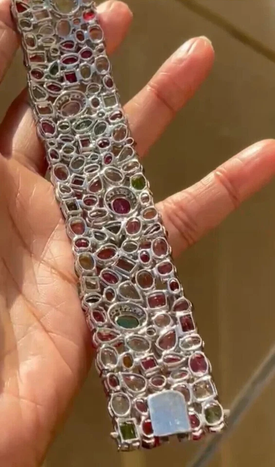 75.80TCW Prong Set Brilliant Multi Shape & Color Stone Wide Engagement Bracelet - Image 3 of 4