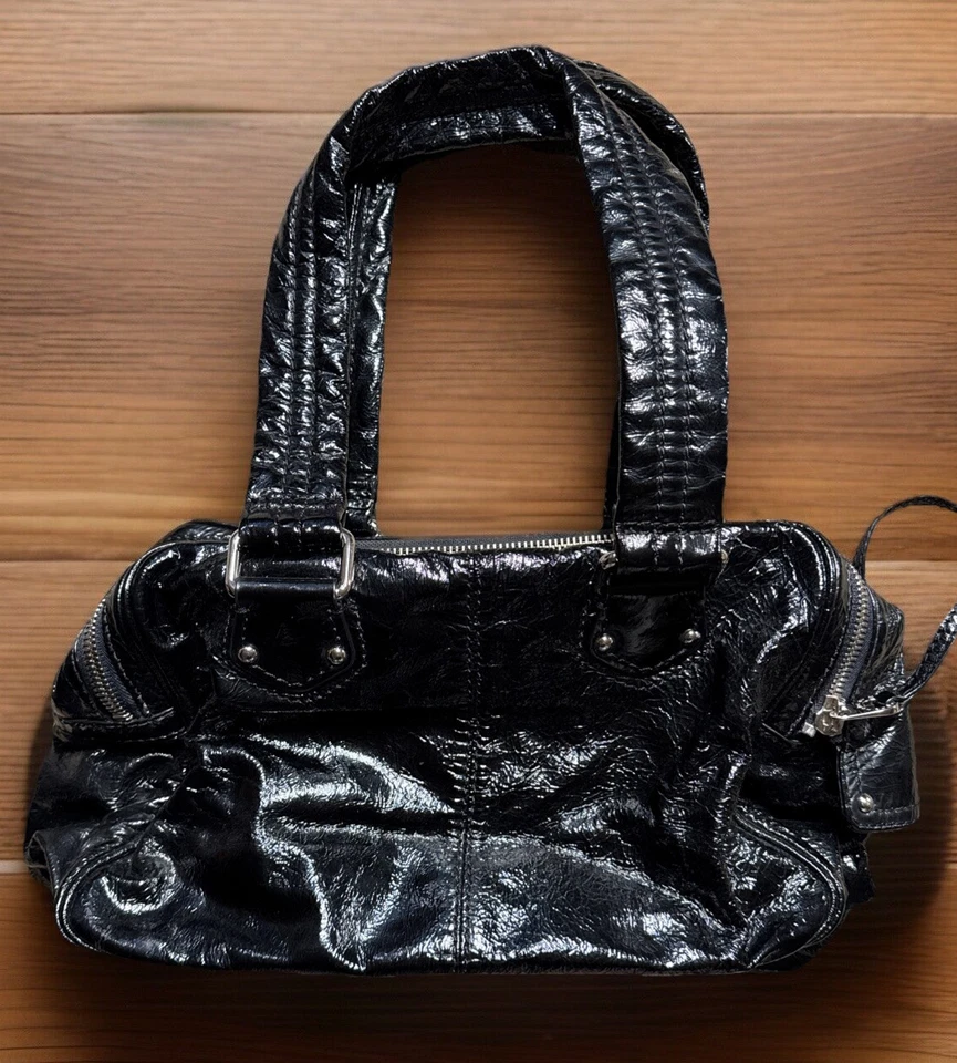 Винтажный ~ Y2K ~ MARC BY MARC JACOBS пухлый тостер черный лакированная кожа наплечная сумка - Изображение 2 из 4