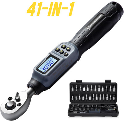 1/4'' Digital Torque Wrench Set 1.1-22.1 Ft-lbs 1.5-30 Nm LED Buzzer Bits Sockets