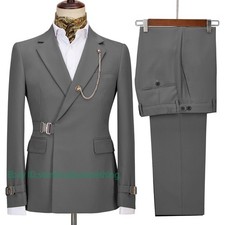 New Men Double-breasted Two-piece Formal Wedding Business Suit Trousers Hot