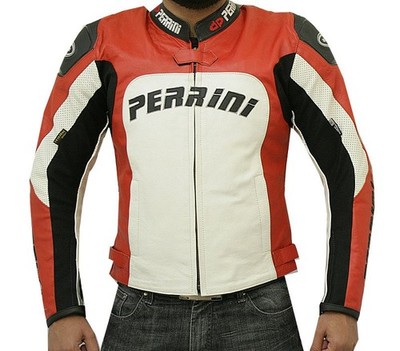 Perrini Tornado Motorcycle Leather Jacket Racing Jacket w/ hump Hard Armour Red