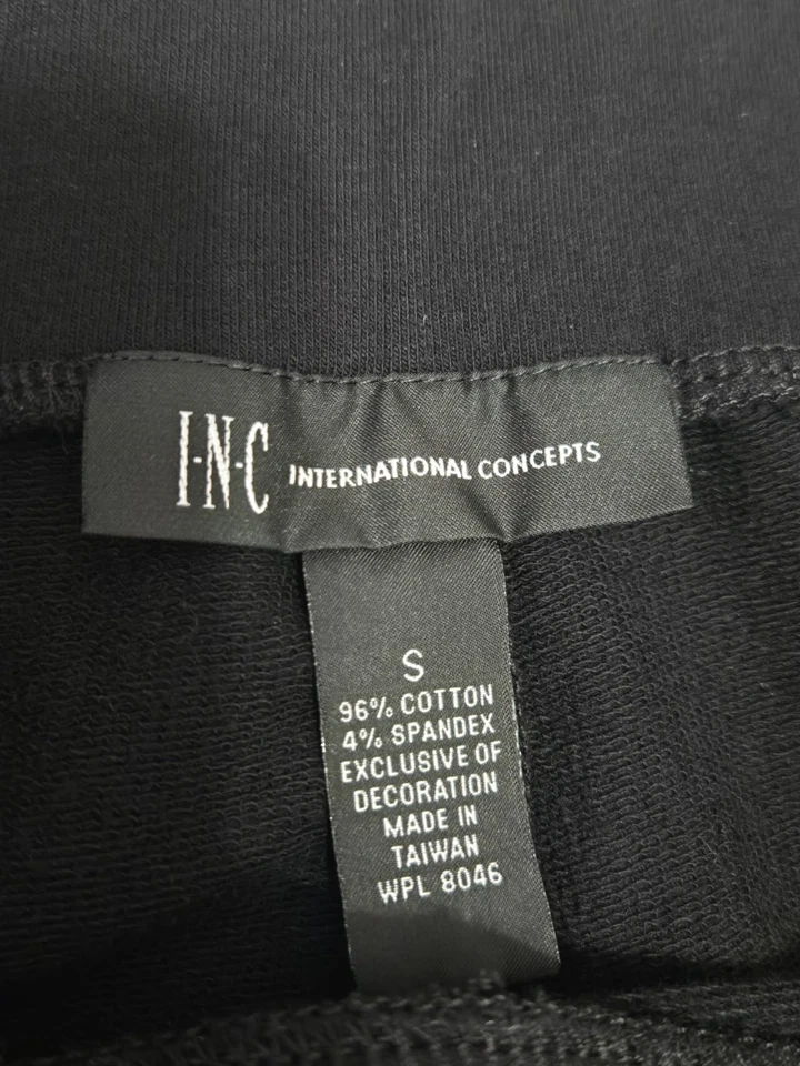 Pantalones deportivos INC International Concepts con lentejuelas a rayas pierna ancha negros talla S Foto 3 de 4