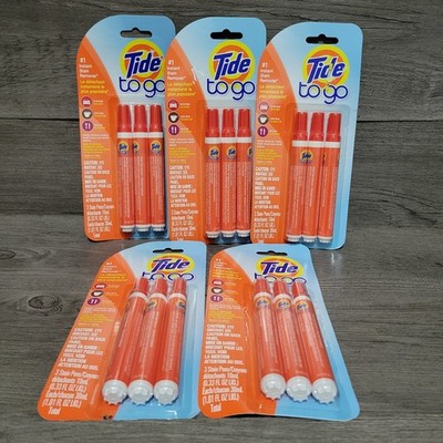 -Lot Of 5- Tide Stain Remover for Clothes To Go Pen (15 Count) White