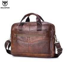 Leather Men Briefcase Messenger Shoulder Bag 14-inch Laptop Office Business