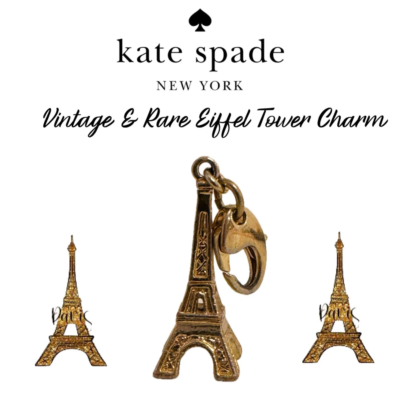 Ciondolo vintage placcato KATE SPADE Torre Eiffel 12 KT (senza bracciale)