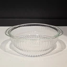 Pyrex 024-S Ribbed Clear Glass Round 2L 2 Quarts Casserole Dish 8.5" EXCELLENT