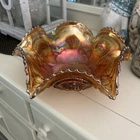 Vintage Imperial Carnival Glass Punch Bowl Marigold 10.5” Wide