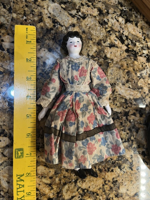 Vintage German China Head Doll 8'' Cloth Body