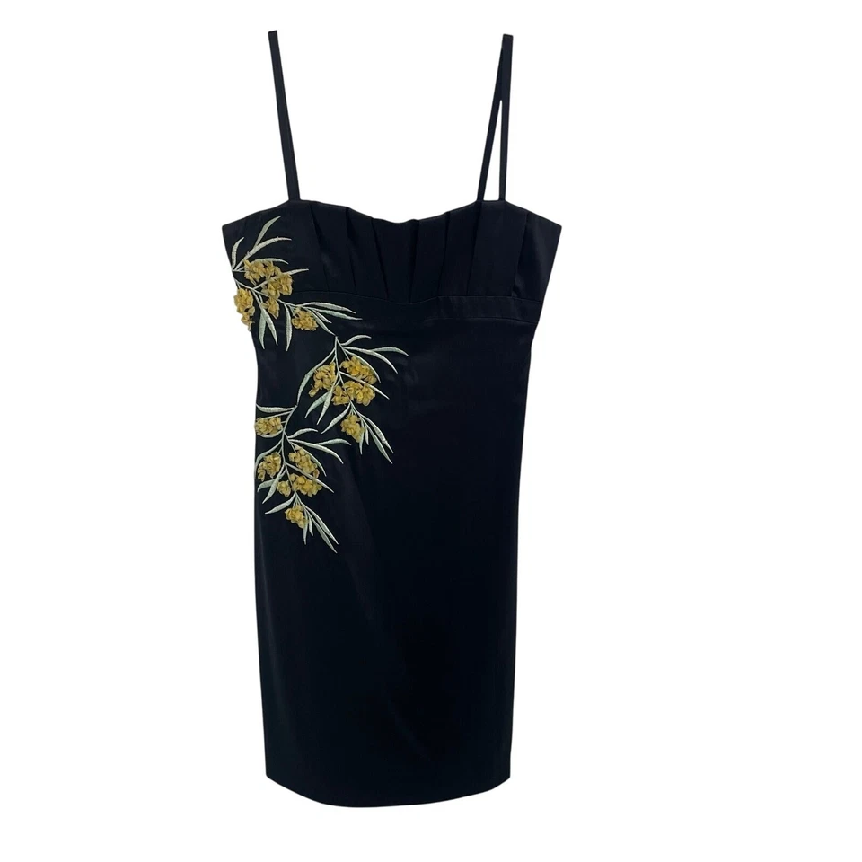 Vestido Roberto Cavalli Negro Amarillo Seda Floral Bordado Mujer Talla 44 / EE. UU. 8 Foto 2 de 4