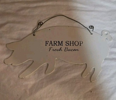 White Metal Pig Shaped Farm Shop Fresh Bacon Sign/Wall Hanger
