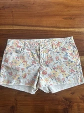 LC Lauren Conrad Womens Mid Rise Floral Pattern Cut Off Blue Jean Shorts Size 12