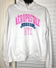 Aeropostale White NYC 1987 Hoodie Womens XL Cotton Blend Pullover Sweatshirt