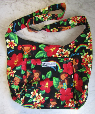 NIB Local Design Hawaii USA Black Floral Hula Zip Top Tote Bag 16 x 12