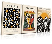 3 Pack Framed Gallery Wall Art Matisse Bauhaus Set 24L" x 16W"-Canvas Picasso