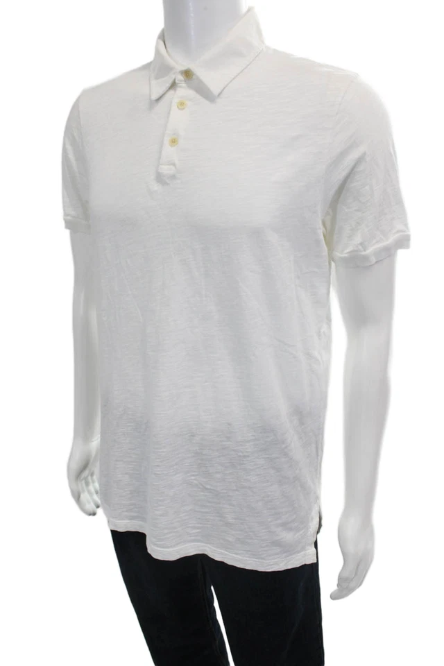 Polo de terciopelo para hombre con cuello manga corta blanco 100 % algodón talla S Foto 2 de 4