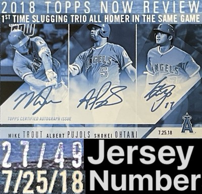 27/49 Shohei Ohtani Mike Trout Jersey # 2018 Topps Now Auto Albert Pujols 1/1
