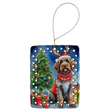 Wirehaired Pointing Griffon Reindeer Dog Porcelain Ornament