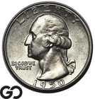 1950-D/S Washington Quarter, Key Date Re-Punched MM Error, Choice AU++